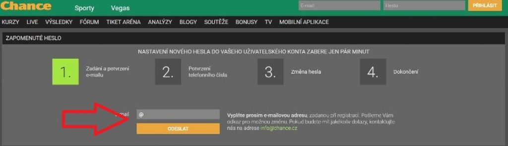 Přehled, kde se nachází pole pro řešení zapomenutého hesla