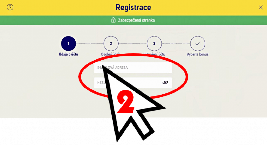 2. krok jak získat registrační bonus