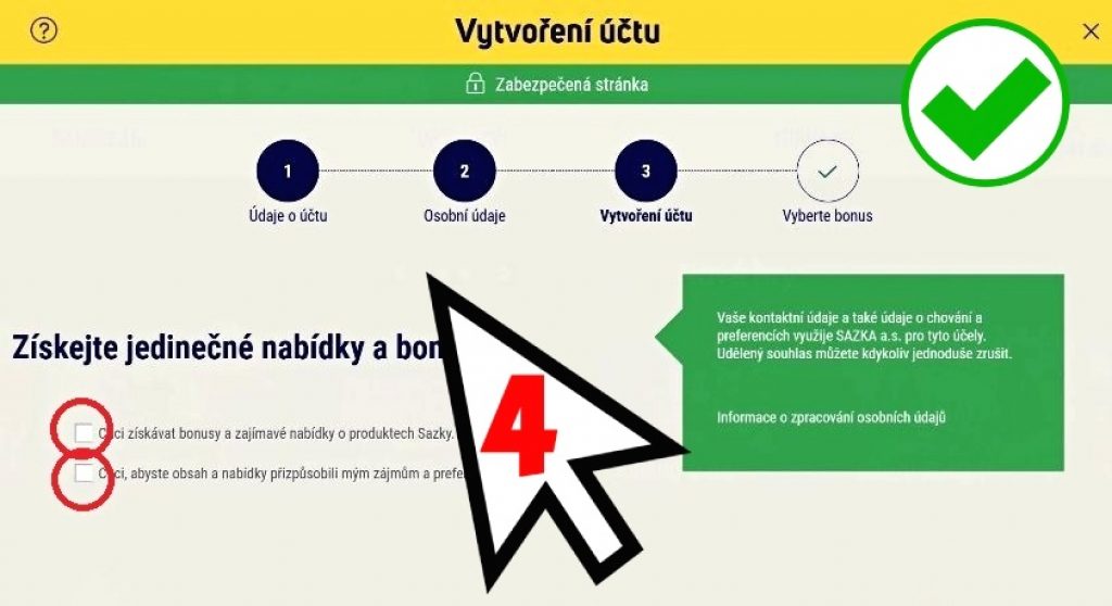 4. krok získání vstupního bonusu
