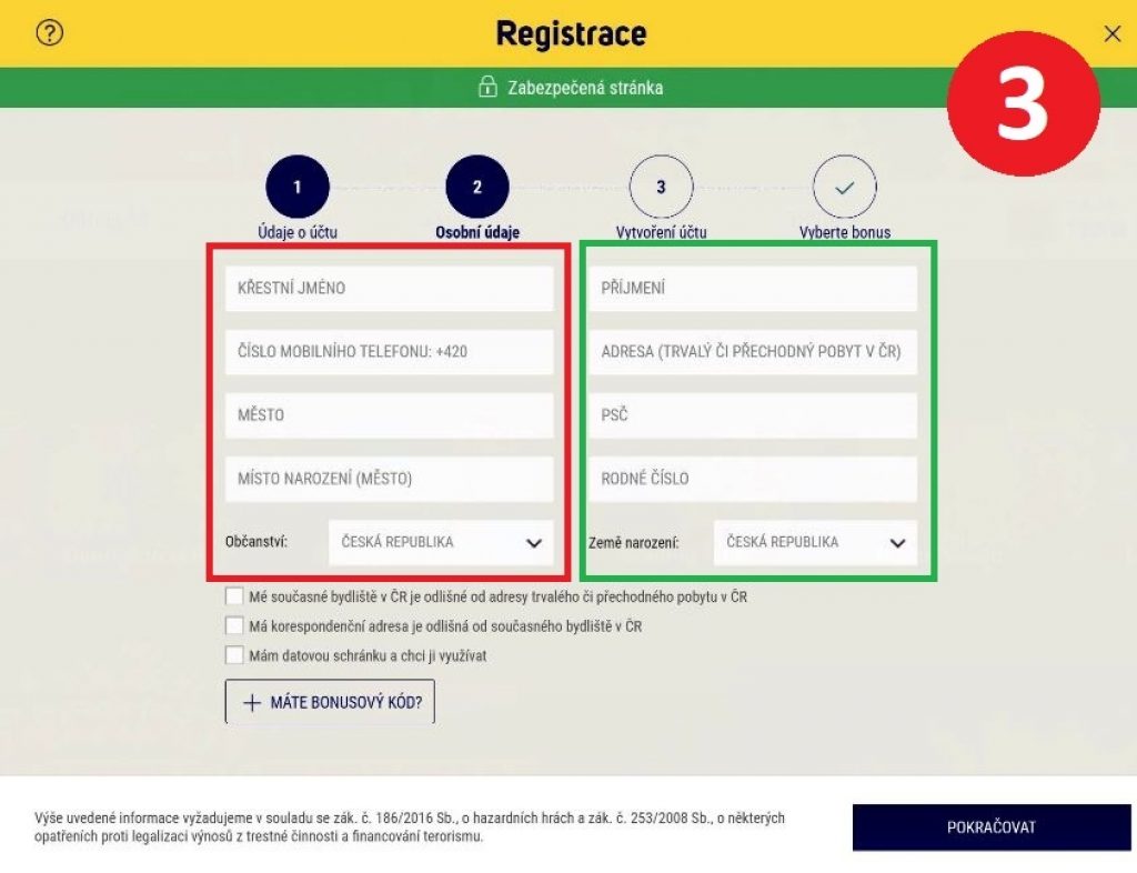 Krok 3 co v návodu vyplnit pro spravnou casino registraci