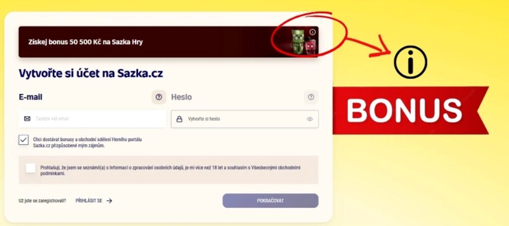 Šipka ukazuje, kde najít bonus od Sazky