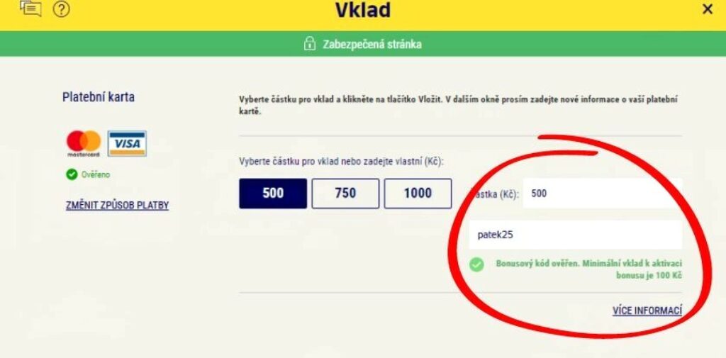 Ověření promo kódu u Sazky