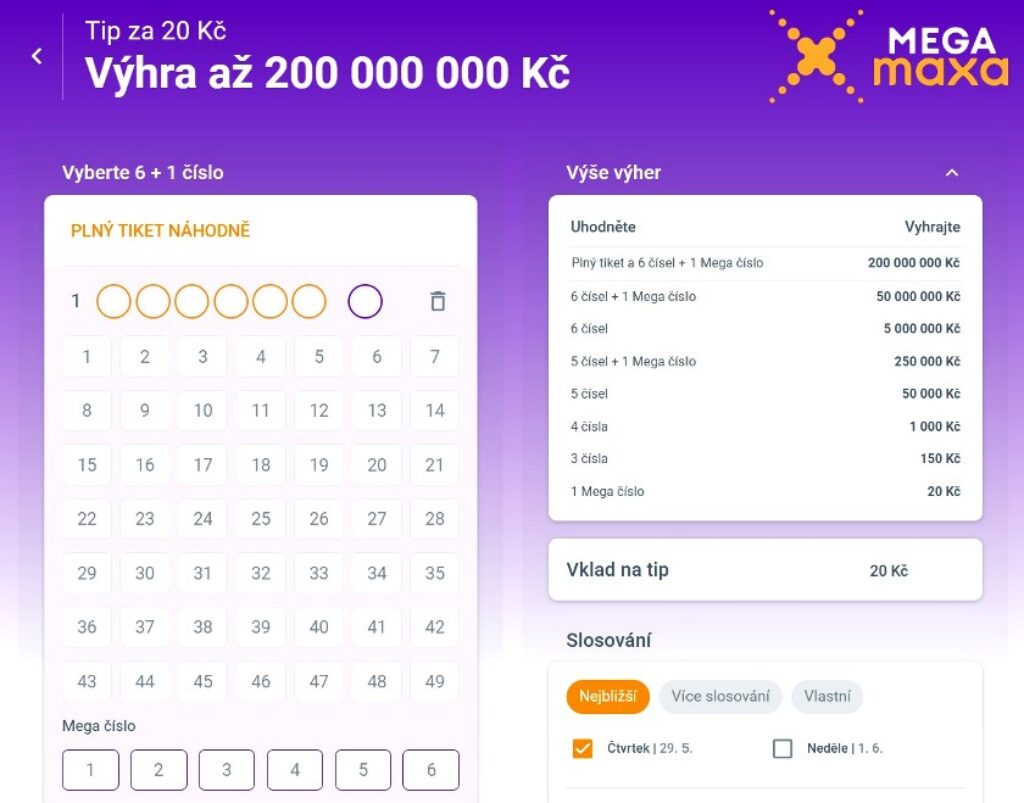 Mega maxa návod a tabulka výher bývalé Korunky