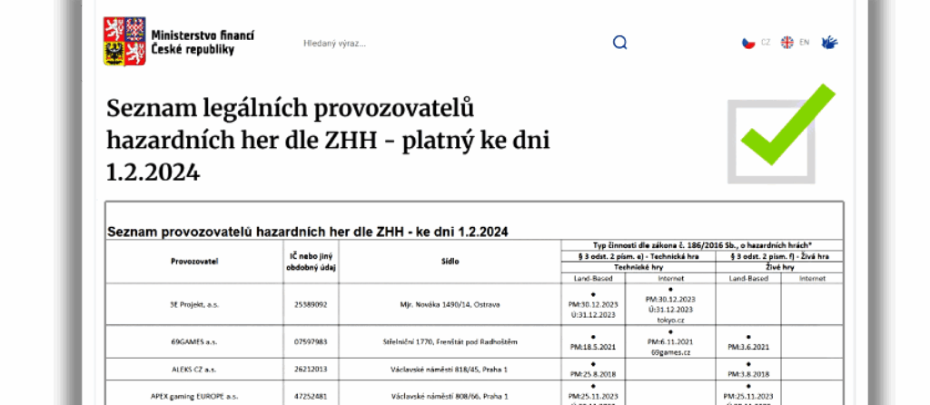 seznam legálních provozovatelů hazardních her dle ZHH