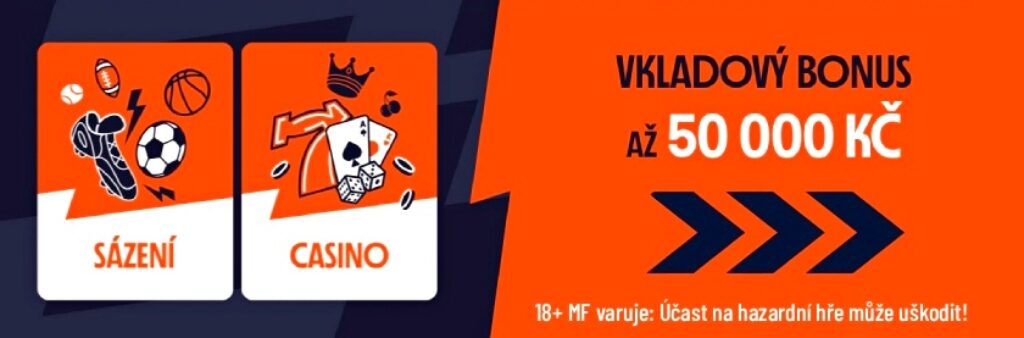 Vkladový bonus 50 000 Kč od Betano.cz - oranžovo modrý banner