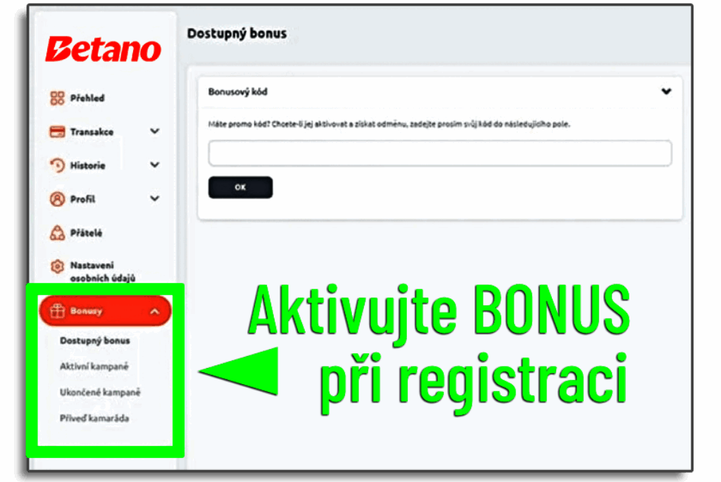 návod aktivatece bonusu za vklad na Betano.cz