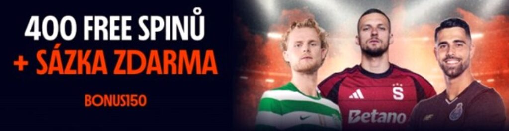 400 free spinů a sázka zdarma na kurzy u Betano cz